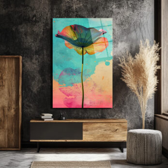 Canlı Renklerle Lotus Yaprağı Cam Tablo | Modern Sanat Duvar Dekoru - Glazella