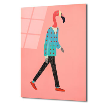 Modern Flamingo Yürüyüşü Cam Tablo | Sanatsal Duvar Dekorasyonu - Glazella