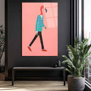 Modern Flamingo Yürüyüşü Cam Tablo | Sanatsal Duvar Dekorasyonu - Glazella