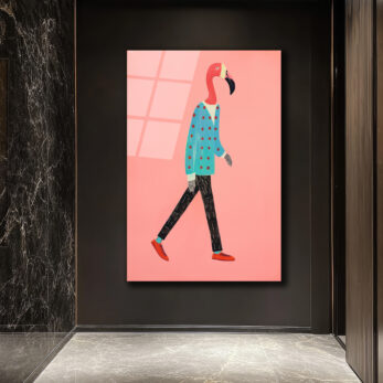 Modern Flamingo Yürüyüşü Cam Tablo | Sanatsal Duvar Dekorasyonu - Glazella