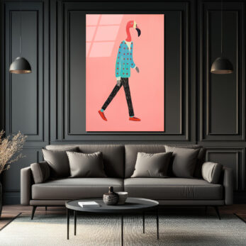 Modern Flamingo Yürüyüşü Cam Tablo | Sanatsal Duvar Dekorasyonu - Glazella