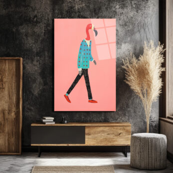 Modern Flamingo Yürüyüşü Cam Tablo | Sanatsal Duvar Dekorasyonu - Glazella