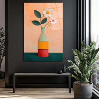 Minimalist Çiçek Vazo Temalı Modern Cam Tablo - Glazella