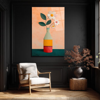 Minimalist Çiçek Vazo Temalı Modern Cam Tablo - Glazella