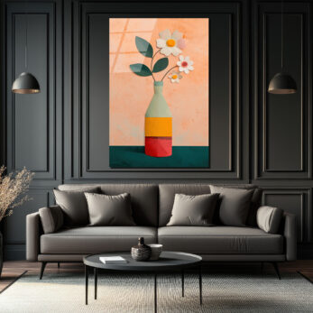 Minimalist Çiçek Vazo Temalı Modern Cam Tablo - Glazella