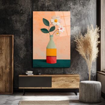 Minimalist Çiçek Vazo Temalı Modern Cam Tablo - Glazella