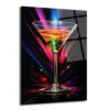 Neon Işıltılı Martini Kadehi Cam Tablo - Modern Bar Dekorasyonu - Glazella
