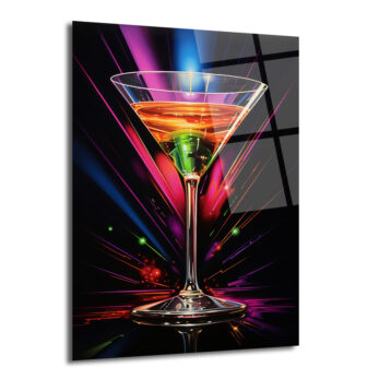 Neon Işıltılı Martini Kadehi Cam Tablo - Modern Bar Dekorasyonu - Glazella