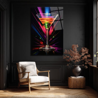 Neon Işıltılı Martini Kadehi Cam Tablo - Modern Bar Dekorasyonu - Glazella Neon Işıltılı Martini Kadehi Cam Tablo - Modern Bar Dekorasyonu - Glazella