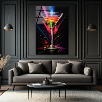 Neon Işıltılı Martini Kadehi Cam Tablo - Modern Bar Dekorasyonu - Glazella Neon Işıltılı Martini Kadehi Cam Tablo - Modern Bar Dekorasyonu - Glazella