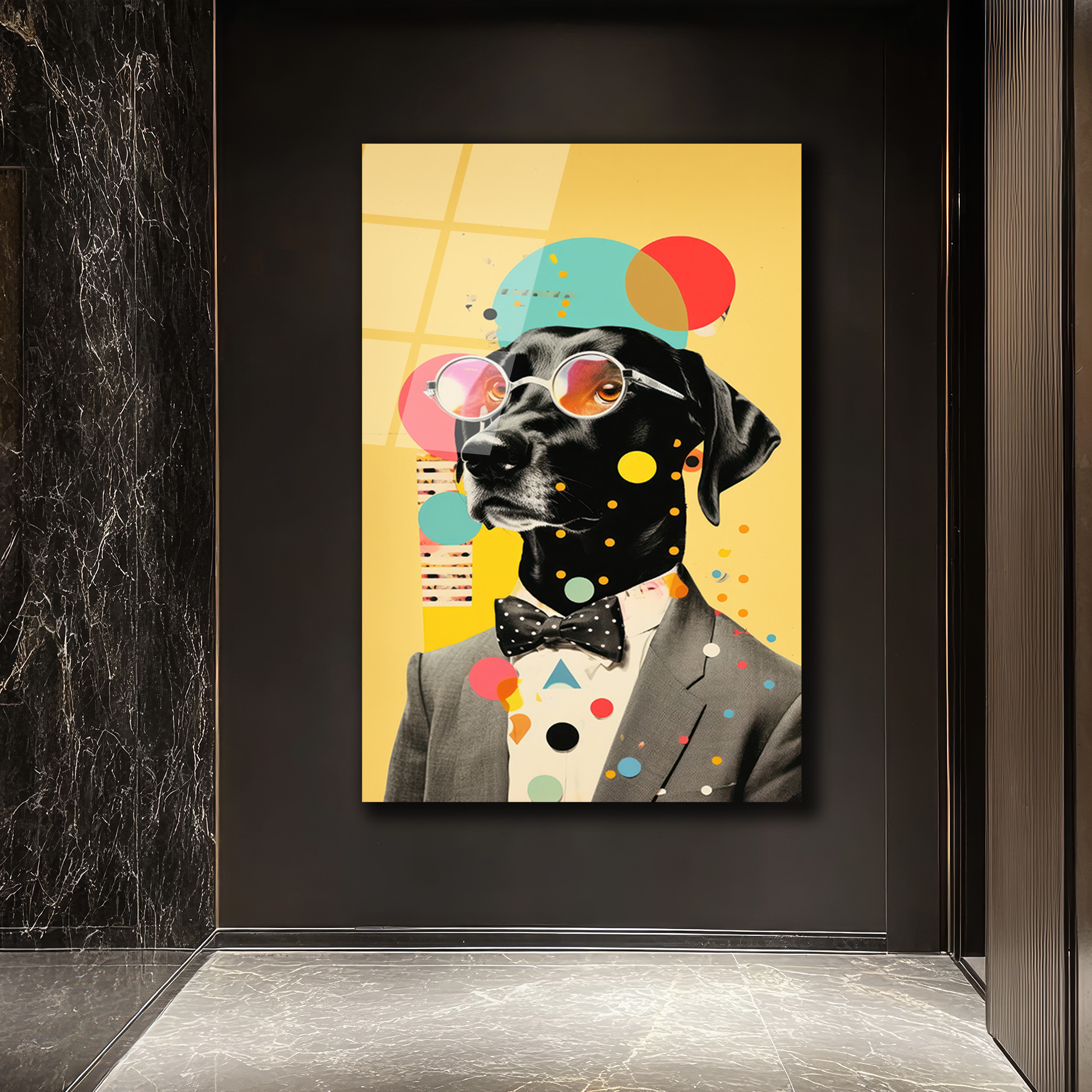 Kibar Köpek Pop Art Cam Tablo | Modern ve Eğlenceli Duvar Dekorasyonu - Glazella Kibar Köpek Pop Art Cam Tablo | Modern ve Eğlenceli Duvar Dekorasyonu - Glazella