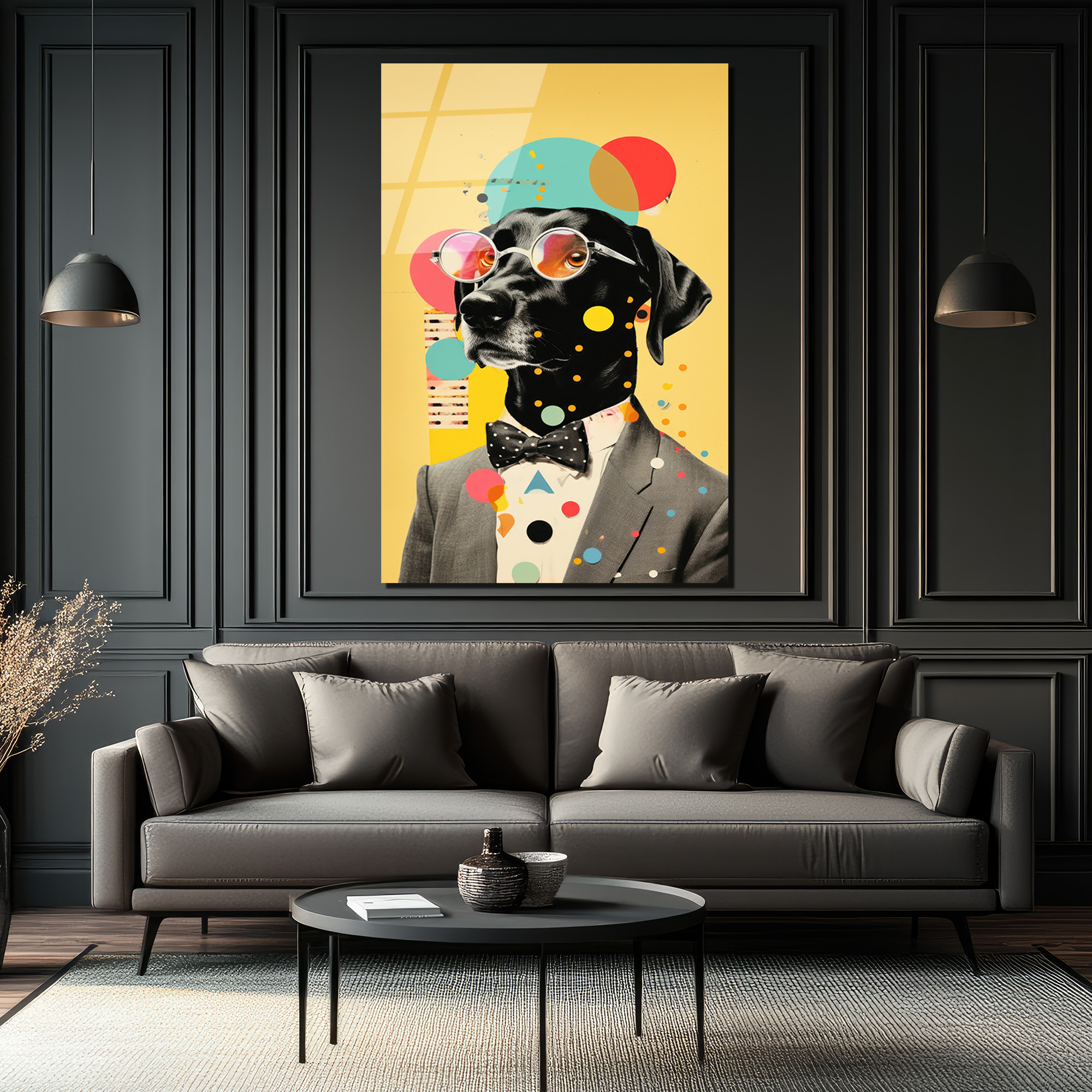 Kibar Köpek Pop Art Cam Tablo | Modern ve Eğlenceli Duvar Dekorasyonu - Glazella Kibar Köpek Pop Art Cam Tablo | Modern ve Eğlenceli Duvar Dekorasyonu - Glazella