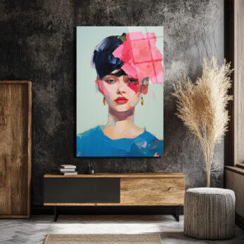 Büyüleyici Pembe Çiçekli Modern Kadın Portresi Cam Tablo - Glazella Büyüleyici Pembe Çiçekli Modern Kadın Portresi Cam Tablo - Glazella