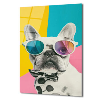 Havalı Fransız Bulldog Cam Tablo - Modern Sanat Duvar Dekoru - Glazella Havalı Fransız Bulldog Cam Tablo - Modern Sanat Duvar Dekoru - Glazella