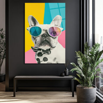 Havalı Fransız Bulldog Cam Tablo - Modern Sanat Duvar Dekoru - Glazella Havalı Fransız Bulldog Cam Tablo - Modern Sanat Duvar Dekoru - Glazella