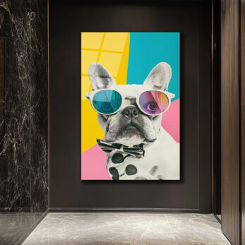 Havalı Fransız Bulldog Cam Tablo - Modern Sanat Duvar Dekoru - Glazella Havalı Fransız Bulldog Cam Tablo - Modern Sanat Duvar Dekoru - Glazella
