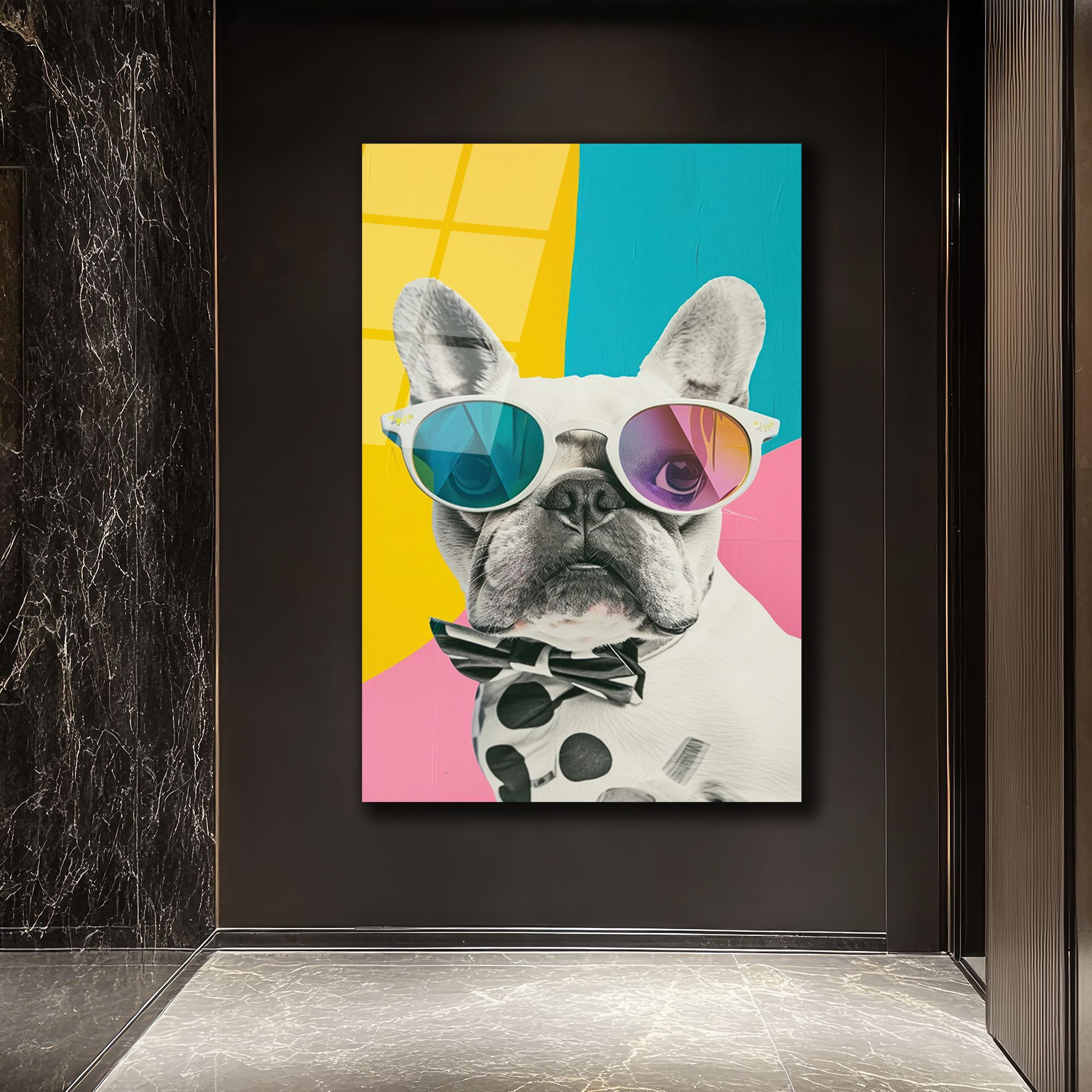 Havalı Fransız Bulldog Cam Tablo - Modern Sanat Duvar Dekoru - Glazella Havalı Fransız Bulldog Cam Tablo - Modern Sanat Duvar Dekoru - Glazella