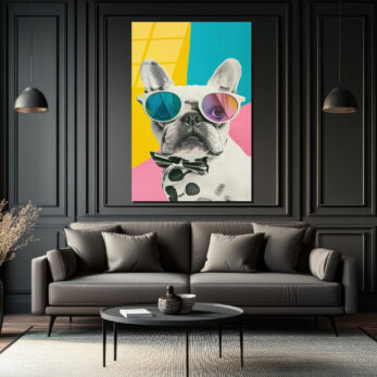 Havalı Fransız Bulldog Cam Tablo - Modern Sanat Duvar Dekoru - Glazella Havalı Fransız Bulldog Cam Tablo - Modern Sanat Duvar Dekoru - Glazella