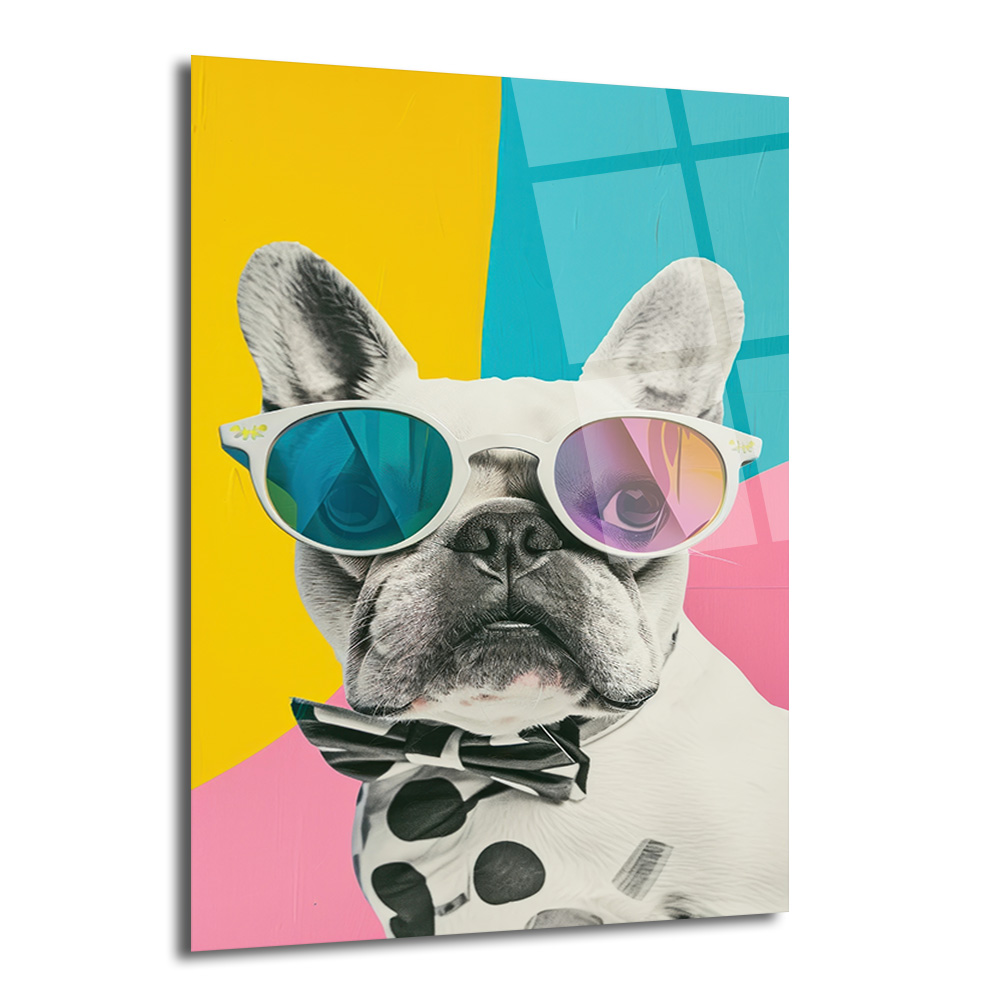 Havalı Fransız Bulldog Cam Tablo - Modern Sanat Duvar Dekoru - Glazella Havalı Fransız Bulldog Cam Tablo - Modern Sanat Duvar Dekoru - Glazella