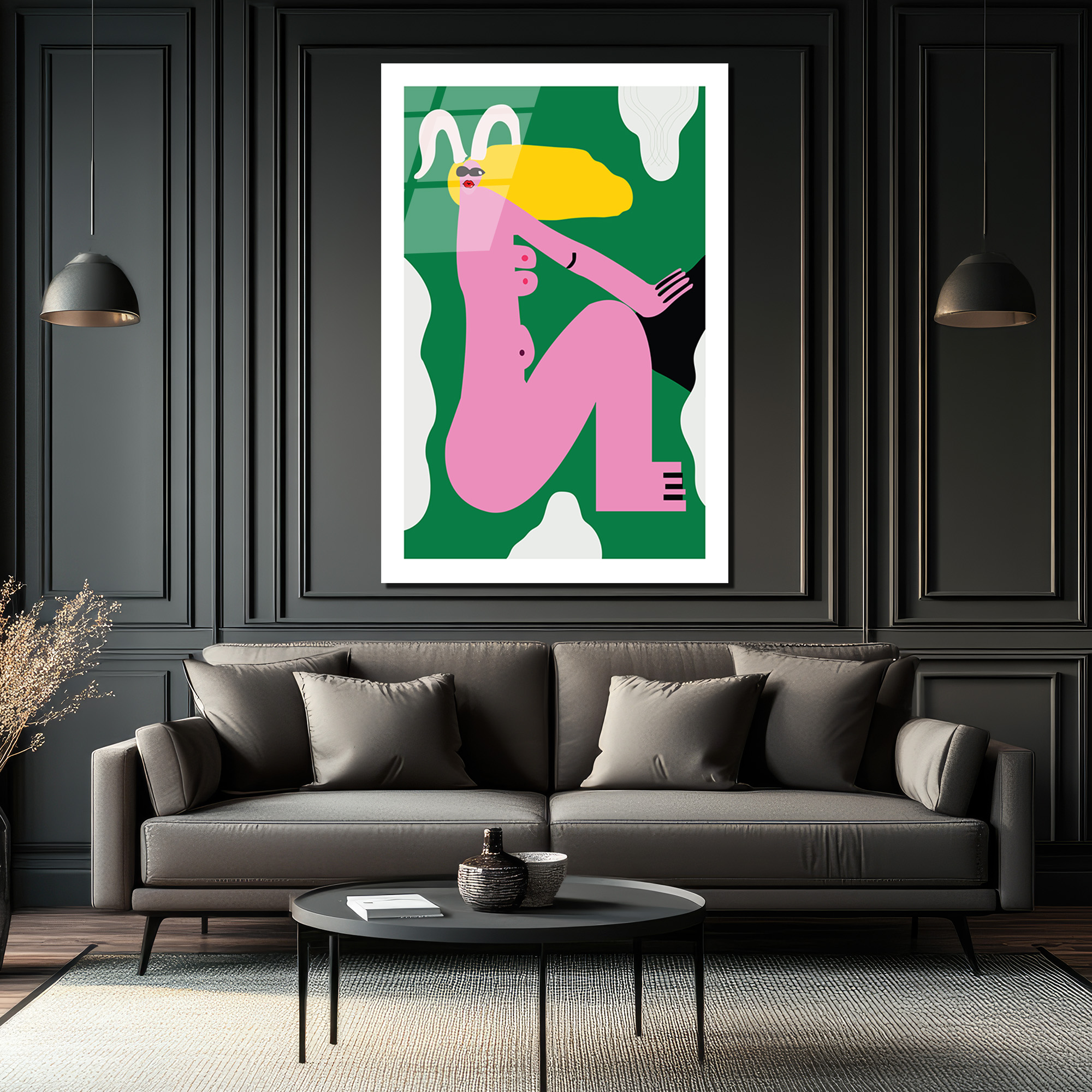 Cesur Pembe Figür ve Sarı Saçlar Modern Cam Tablo - Glazella Cesur Pembe Figür ve Sarı Saçlar Modern Cam Tablo - Glazella