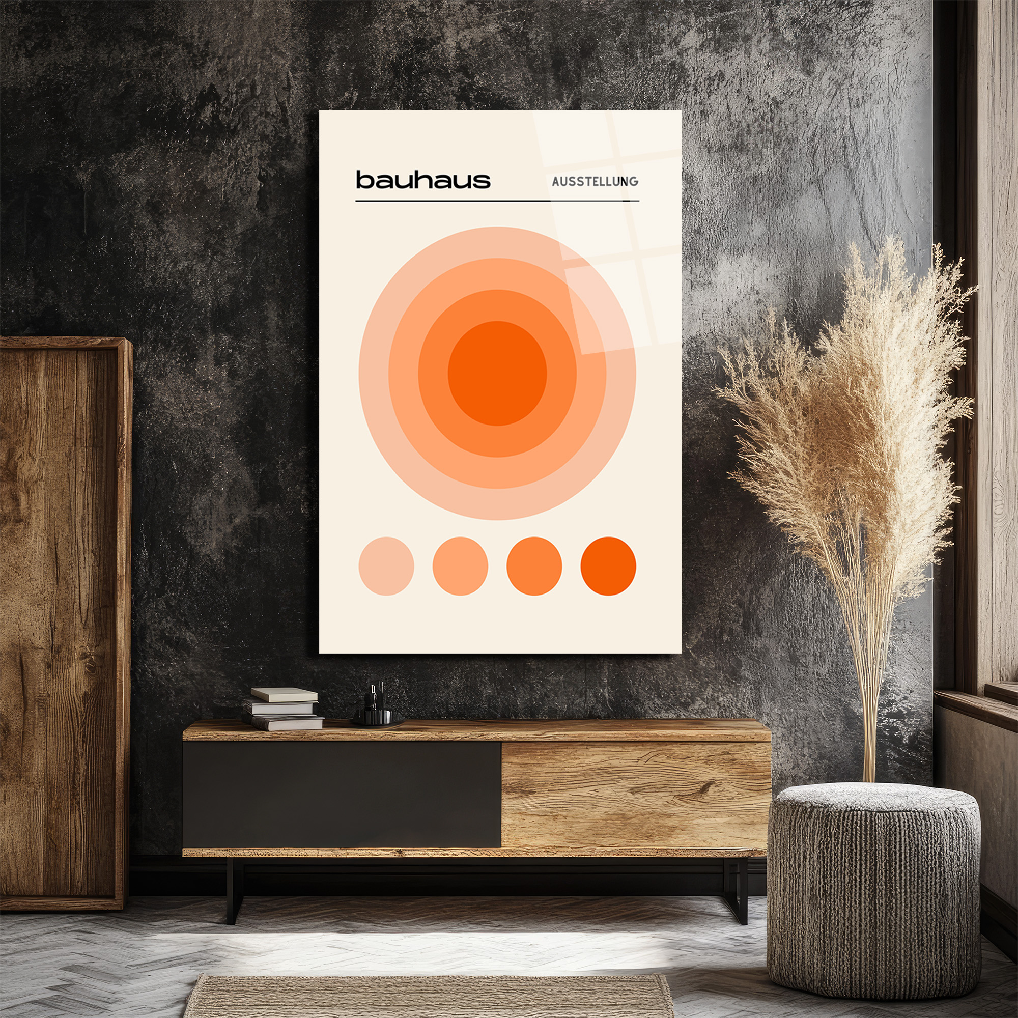 Bauhaus Sanatından İlham Alan Turuncu Daireler Cam Tablo - Glazella Bauhaus Sanatından İlham Alan Turuncu Daireler Cam Tablo - Glazella