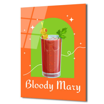 Bloody Mary Kokteyl İllüstrasyonu Cam Tablo | Retro Mutfak Duvar Sanatı - Glazella