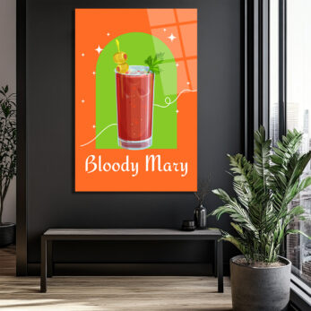 Bloody Mary Kokteyl İllüstrasyonu Cam Tablo | Retro Mutfak Duvar Sanatı - Glazella