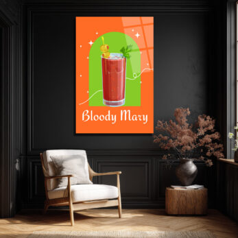 Bloody Mary Kokteyl İllüstrasyonu Cam Tablo | Retro Mutfak Duvar Sanatı - Glazella