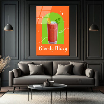 Bloody Mary Kokteyl İllüstrasyonu Cam Tablo | Retro Mutfak Duvar Sanatı - Glazella