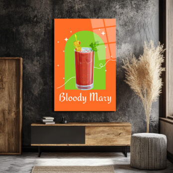 Bloody Mary Kokteyl İllüstrasyonu Cam Tablo | Retro Mutfak Duvar Sanatı - Glazella