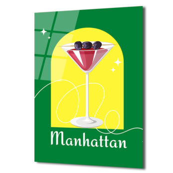 Manhattan Kokteyli Modern Cam Tablo - Duvar Sanatı - Glazella
