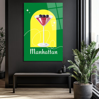 Manhattan Kokteyli Modern Cam Tablo - Duvar Sanatı - Glazella