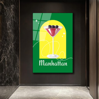 Manhattan Kokteyli Modern Cam Tablo - Duvar Sanatı - Glazella