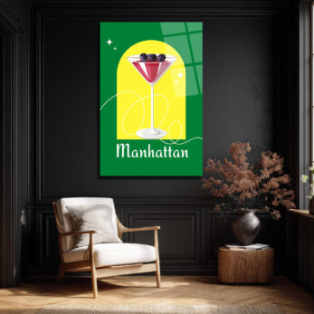 Manhattan Kokteyli Modern Cam Tablo - Duvar Sanatı - Glazella