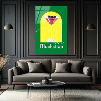 Manhattan Kokteyli Modern Cam Tablo - Duvar Sanatı - Glazella