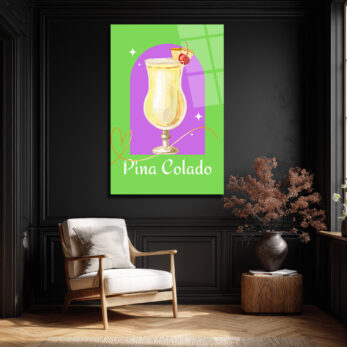 Pina Colada Tropikal Kokteyl Sanatı Cam Tablo - Glazella