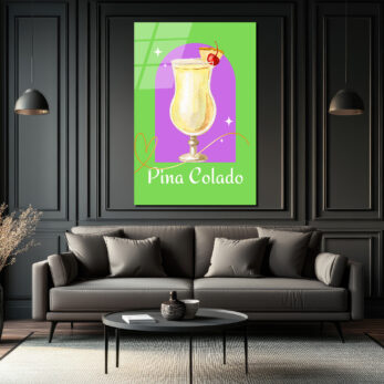 Pina Colada Tropikal Kokteyl Sanatı Cam Tablo - Glazella