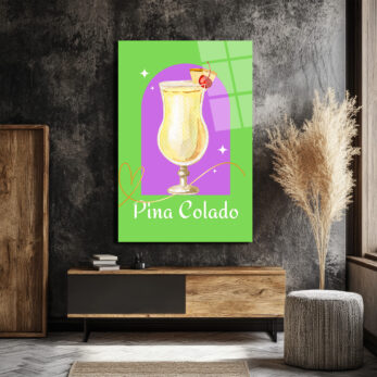 Pina Colada Tropikal Kokteyl Sanatı Cam Tablo - Glazella