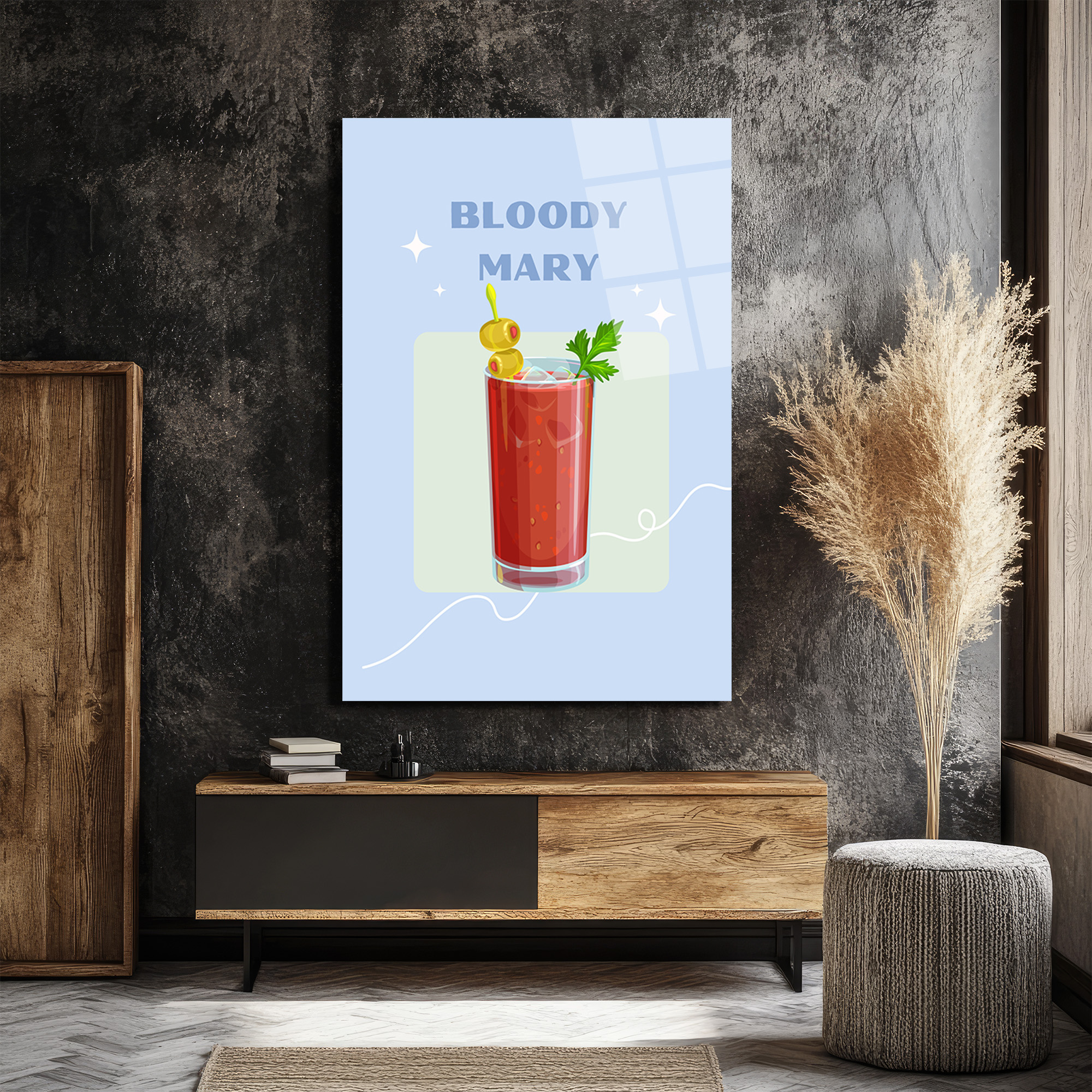 Bloody Mary Kokteyl Cam Tablo - Modern Mutfak ve Bar Dekoru - Glazella Bloody Mary Kokteyl Cam Tablo - Modern Mutfak ve Bar Dekoru - Glazella