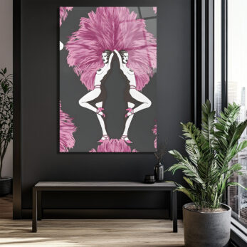 Art Deco Ruhu: Pembe Tüylü Dansçılar Cam Tablo - Glazella Art Deco Ruhu: Pembe Tüylü Dansçılar Cam Tablo - Glazella