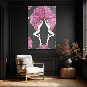 Art Deco Ruhu: Pembe Tüylü Dansçılar Cam Tablo - Glazella Art Deco Ruhu: Pembe Tüylü Dansçılar Cam Tablo - Glazella