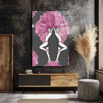 Art Deco Ruhu: Pembe Tüylü Dansçılar Cam Tablo - Glazella Art Deco Ruhu: Pembe Tüylü Dansçılar Cam Tablo - Glazella