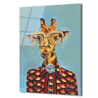 Şık Gözlüklü Zürafa Cam Tablo - Modern Sanat Duvar Dekoru - Glazella