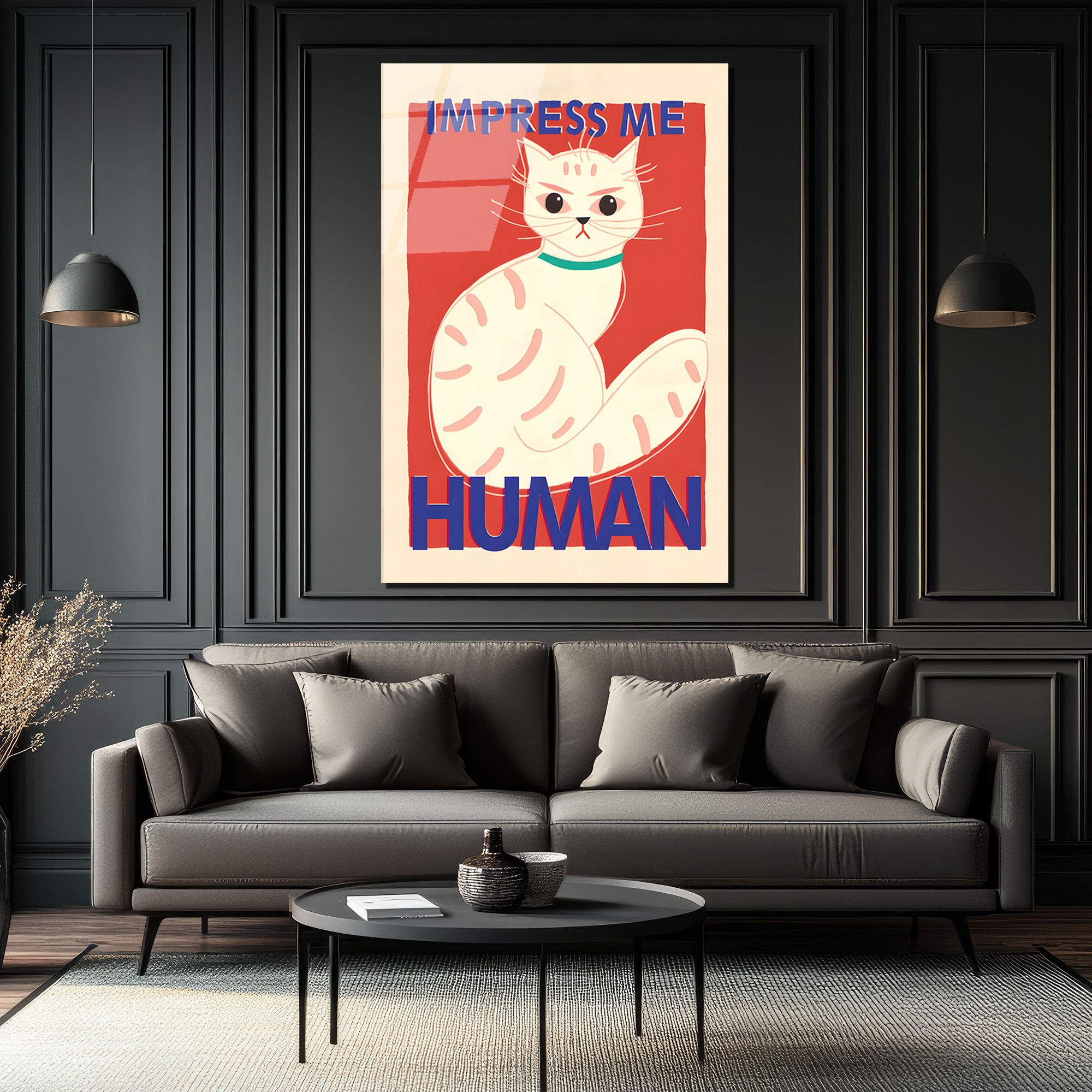 İmza Atan Kedi: 'Impress Me Human' Mizahi Cam Tablo - Glazella İmza Atan Kedi: 'Impress Me Human' Mizahi Cam Tablo - Glazella
