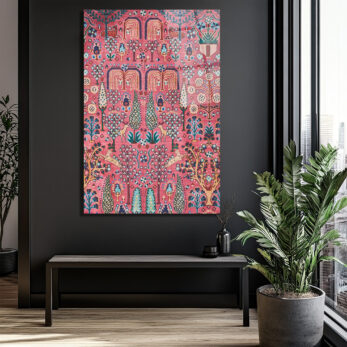 Büyüleyici Fars Bahçesi Desenli Pembe Cam Tablo - Glazella Büyüleyici Fars Bahçesi Desenli Pembe Cam Tablo - Glazella
