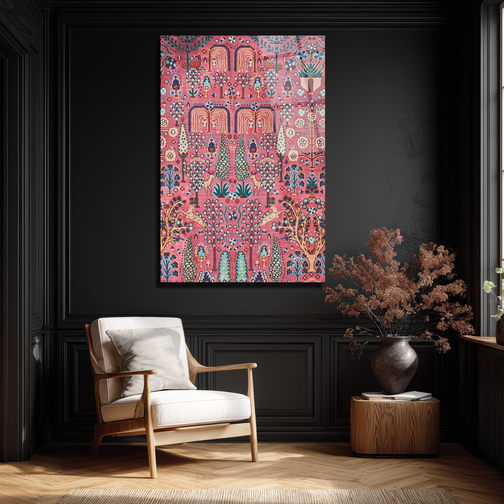 Büyüleyici Fars Bahçesi Desenli Pembe Cam Tablo - Glazella Büyüleyici Fars Bahçesi Desenli Pembe Cam Tablo - Glazella