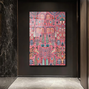 Büyüleyici Fars Bahçesi Desenli Pembe Cam Tablo - Glazella Büyüleyici Fars Bahçesi Desenli Pembe Cam Tablo - Glazella