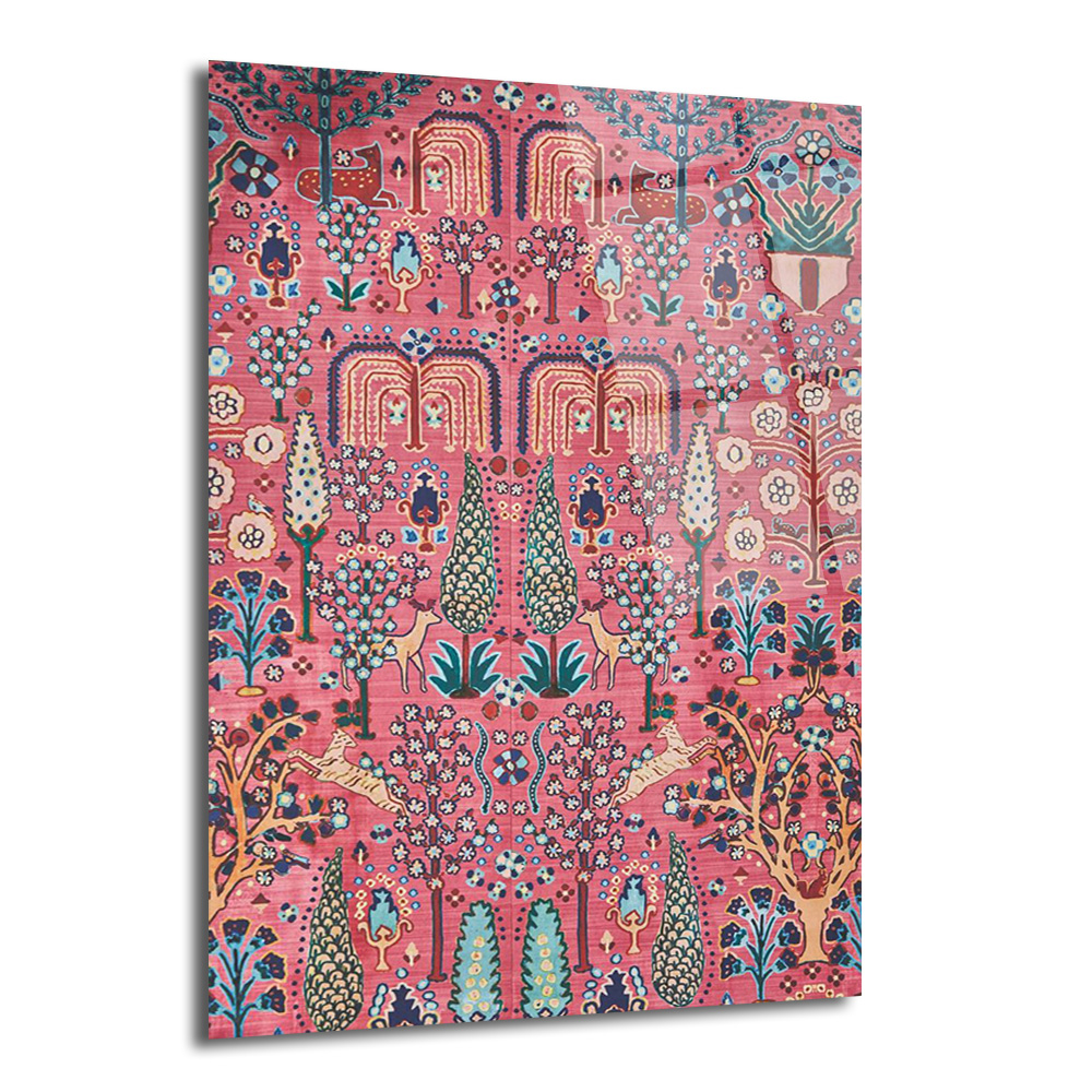 Büyüleyici Fars Bahçesi Desenli Pembe Cam Tablo - Glazella Büyüleyici Fars Bahçesi Desenli Pembe Cam Tablo - Glazella