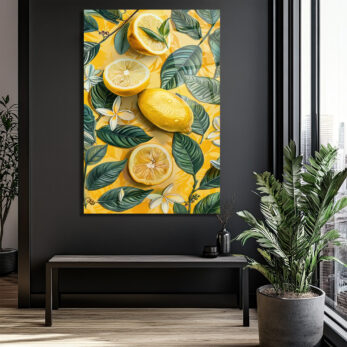 Canlı Sarı Limonlar ve Tropik Yapraklar Cam Tablo - Glazella - Glazella Canlı Sarı Limonlar ve Tropik Yapraklar Cam Tablo - Glazella