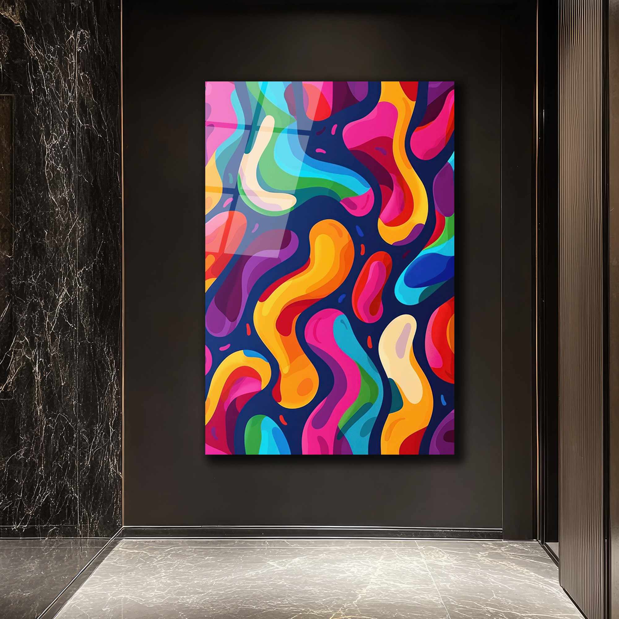 Dinamik Renk Akışı Modern Sanat Cam Tablo - Glazella Dinamik Renk Akışı Modern Sanat Cam Tablo - Glazella
